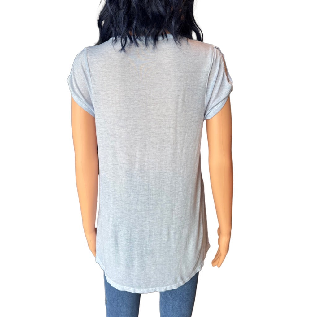 Anthropologie Maronie Light Blue Cold Shoulder Pocket Tee - Large NEW