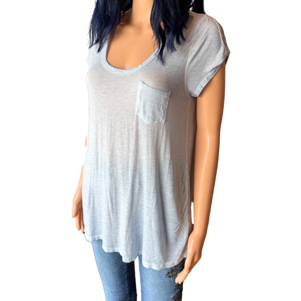 Anthropologie Maronie Light Blue Cold Shoulder Pocket Tee - Large NEW