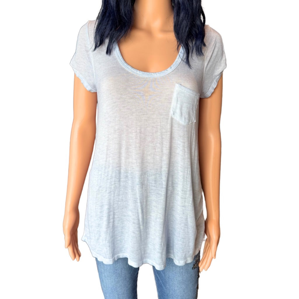 Anthropologie Maronie Light Blue Cold Shoulder Pocket Tee - Large NEW