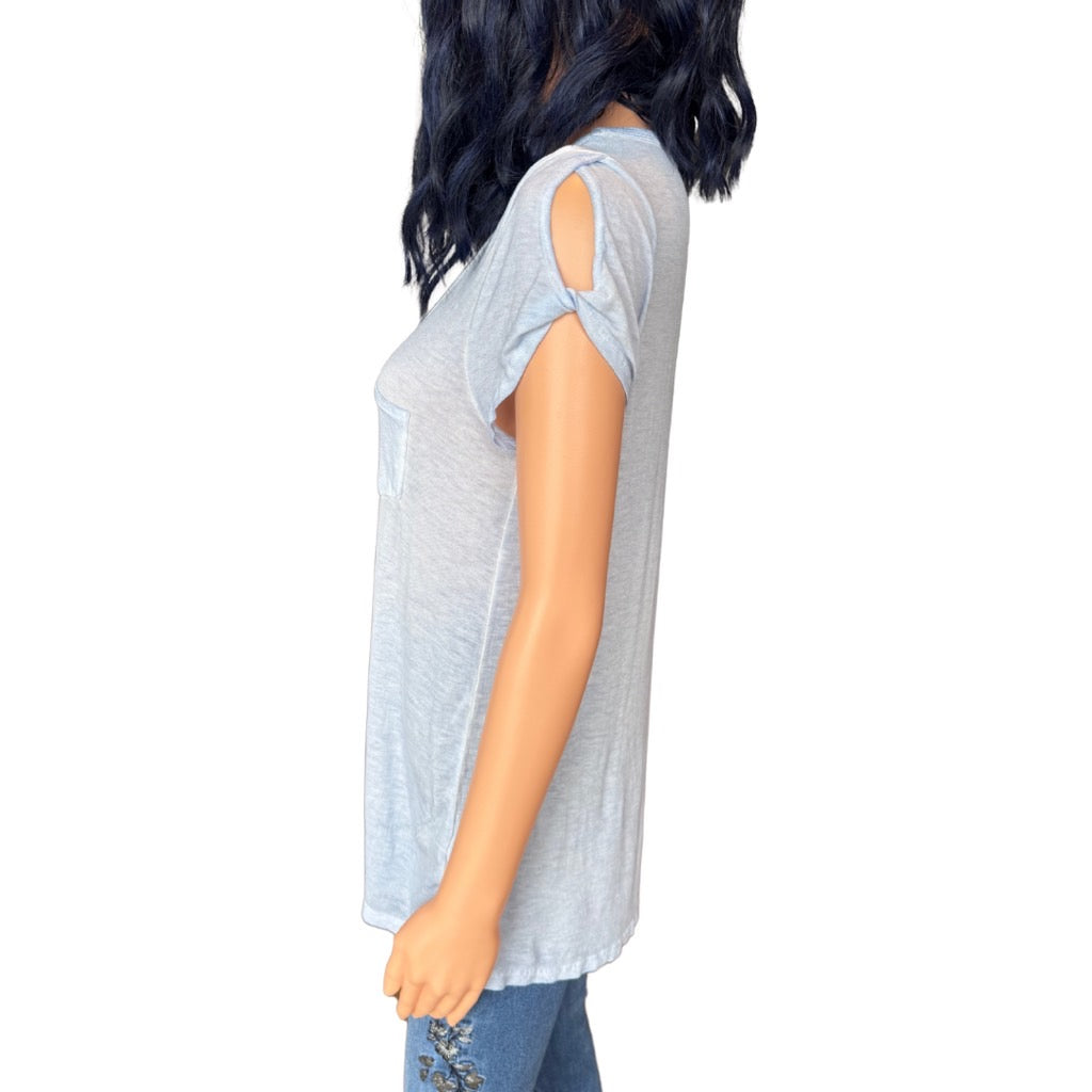 Anthropologie Maronie Light Blue Cold Shoulder Pocket Tee - Large NEW