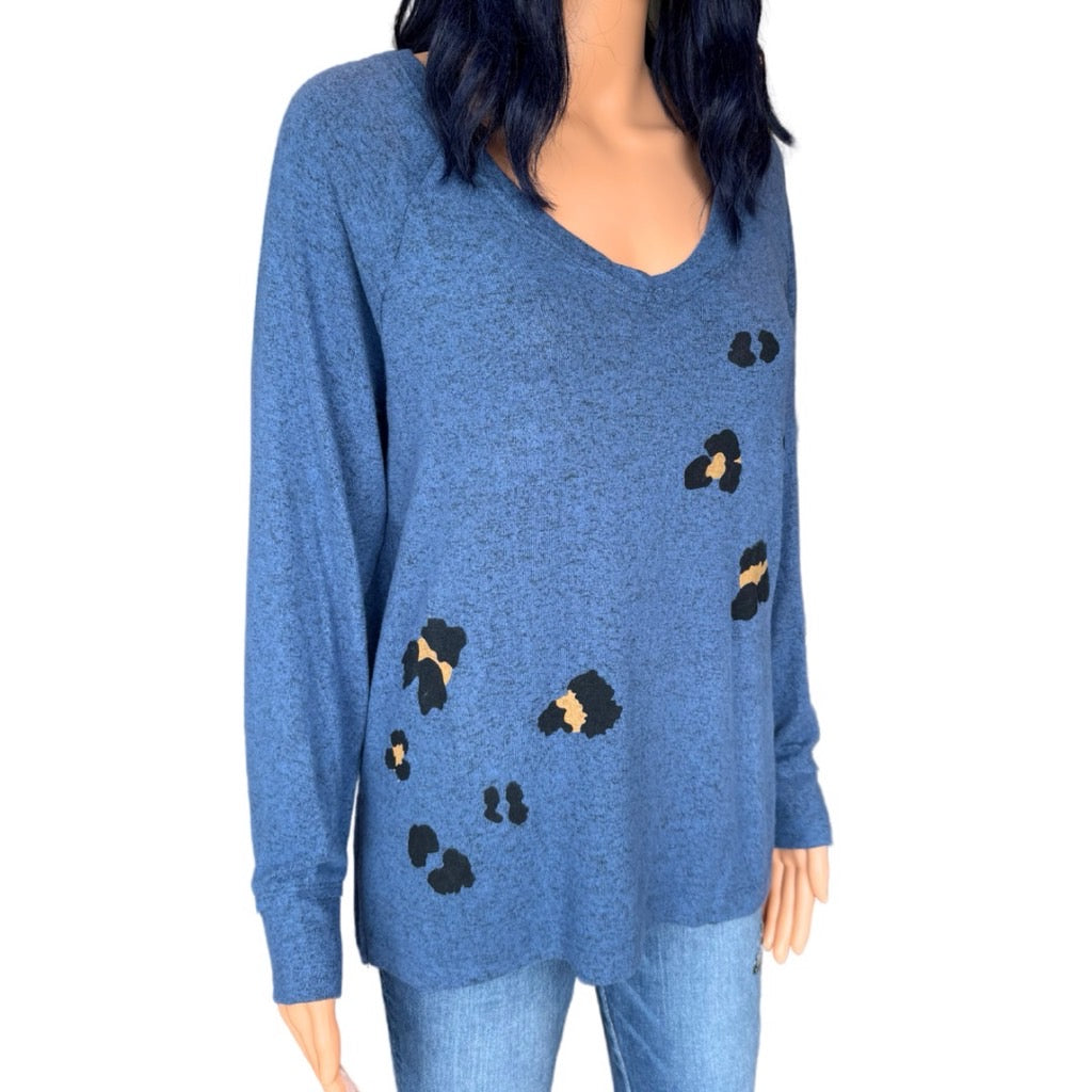 Anthropologie Maronie Cozy Blue Animal Print Sweater - Small NEW