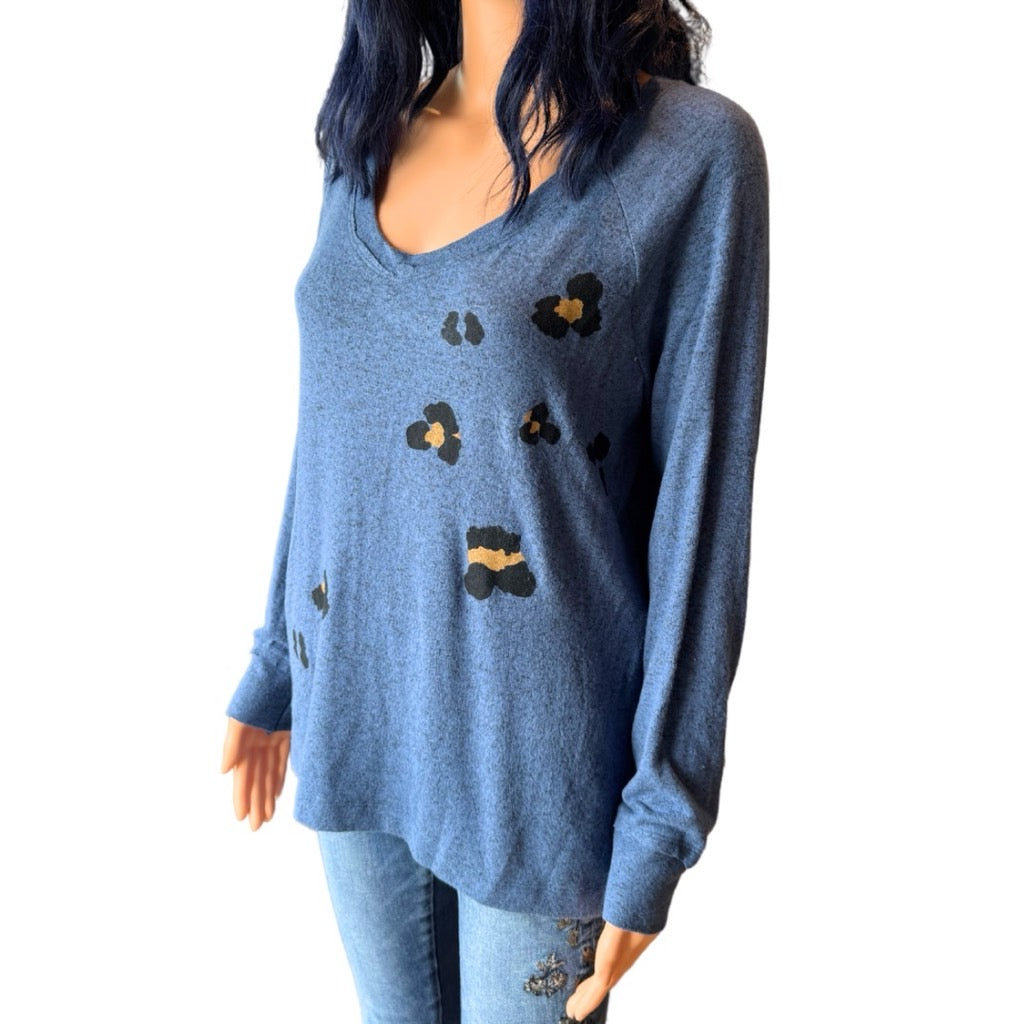 Anthropologie Maronie Cozy Blue Animal Print Sweater - Small NEW