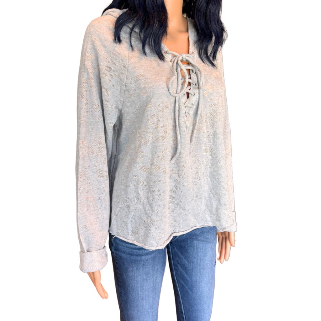 Anthropologie Maronie Light Gray Lace Up Hoodie - Large NEW