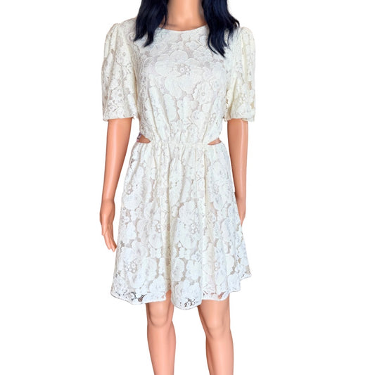 WAYF Ivory Cream Lace Cutout Mini Dress - Medium NWT