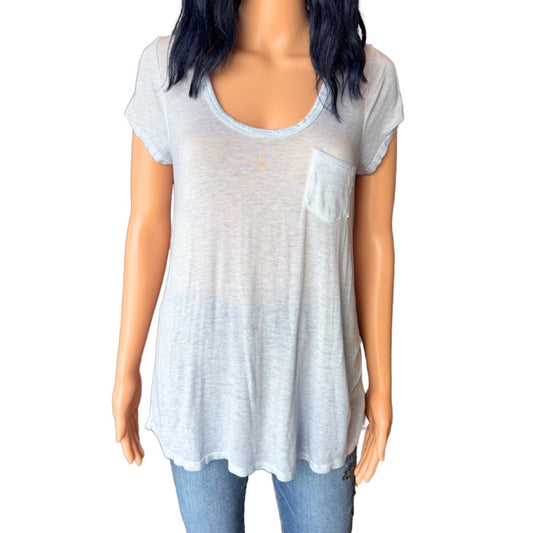 Anthropologie Maronie Light Blue Cold Shoulder Pocket Tee - Large NEW
