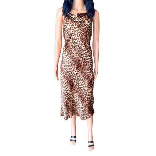 Bebe Animal Print Satin Midi Dress - Medium NEW