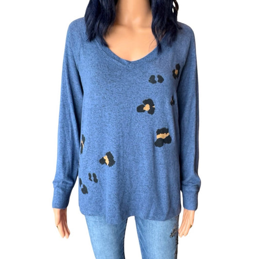 Anthropologie Maronie Cozy Blue Animal Print Sweater - Small NEW