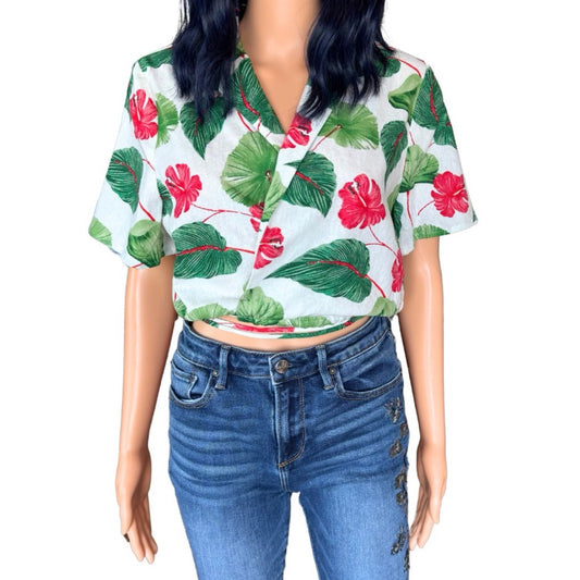 WAYF On the Road Tropical Floral Wrap Crop Top - Medium NWT